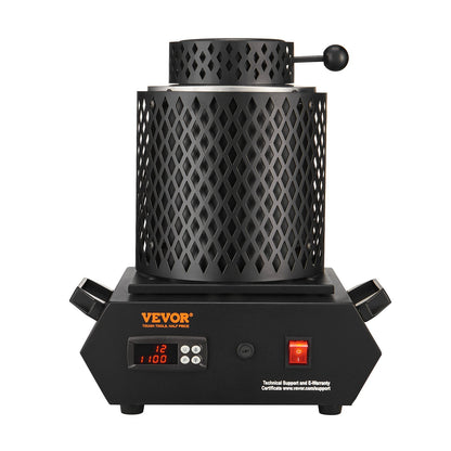 Goldschmelzofen, 1350 W, max. 1150 °C, digitaler elektrischer Schmelzofen mit 1-kg- und 3-kg-Keramiktiegeln, Tiegelzange und Handschuhen, für Gold, Silber, Aluminium und Kupfer