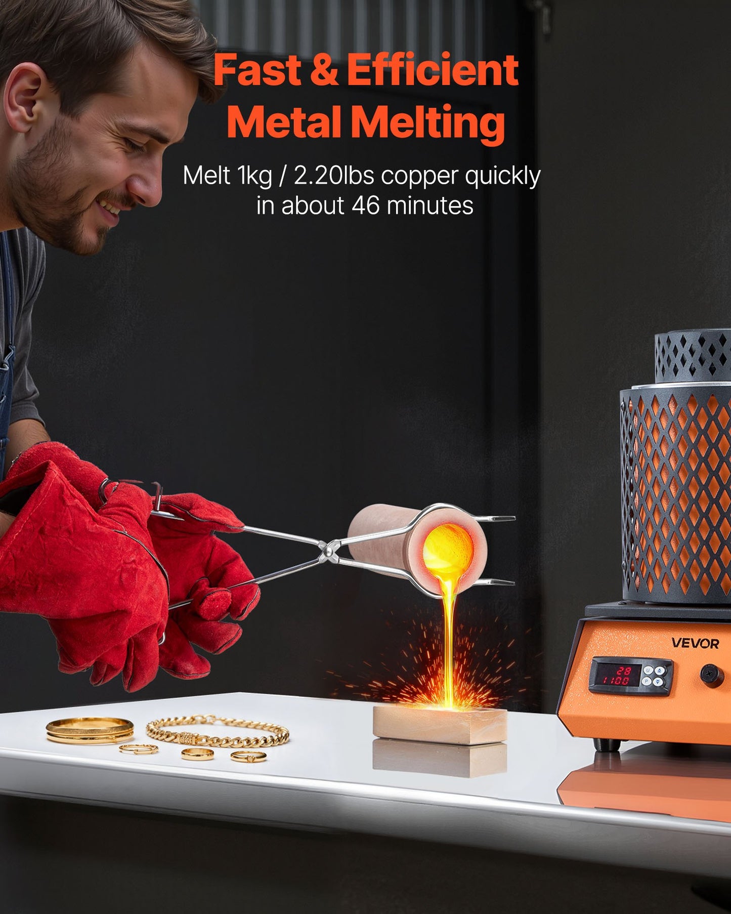 Electric Melting Furnace, 1350W Electric Melting Furnace Kit, 2102℉/1150℃ Metal Smelting Machine with 3kg Ceramic Crucible, Gold Smelting Kit for Jewelry Making, Metal Bars, Metal Components