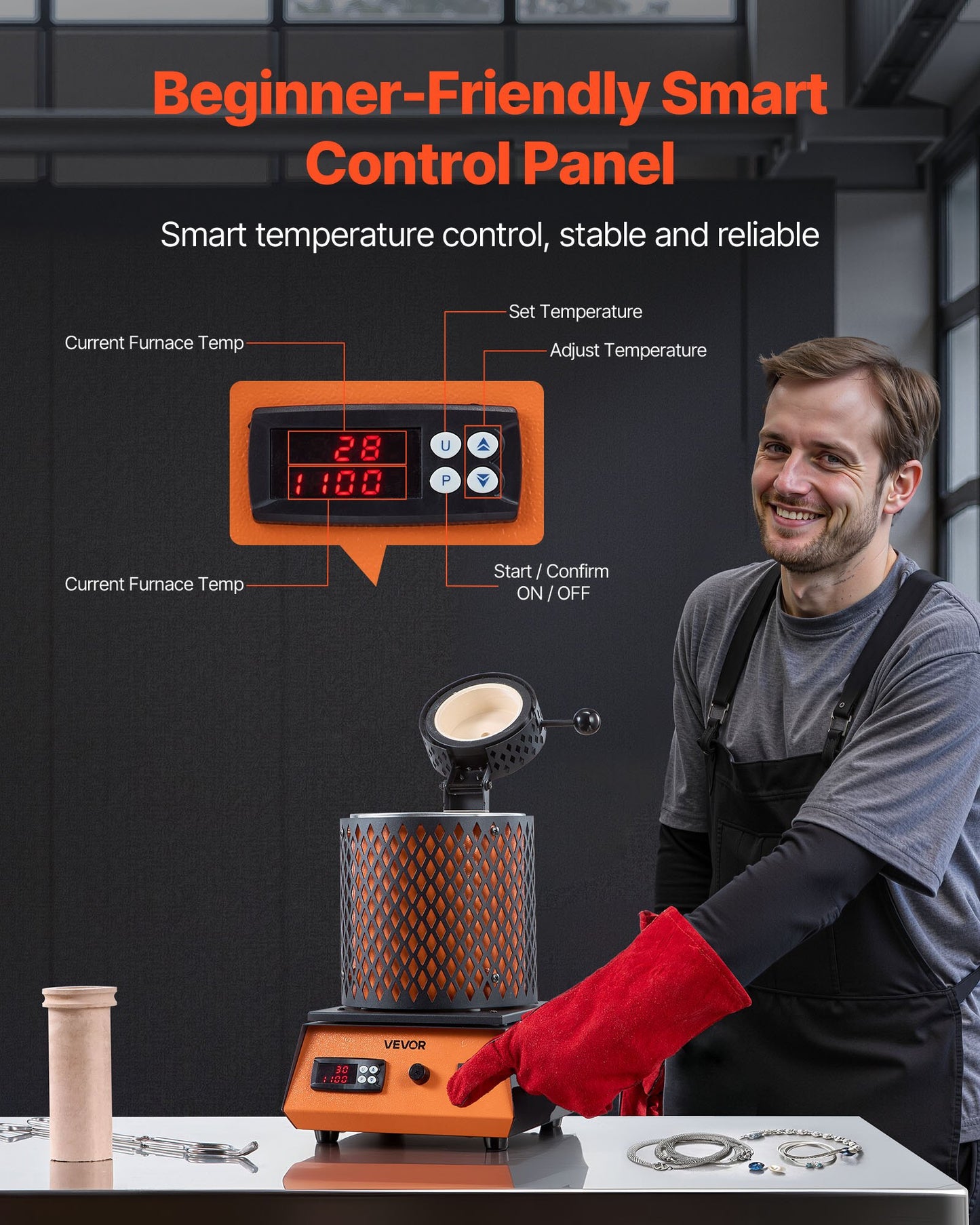 Electric Melting Furnace, 1350W Electric Melting Furnace Kit, 2102℉/1150℃ Metal Smelting Machine with 3kg Ceramic Crucible, Gold Smelting Kit for Jewelry Making, Metal Bars, Metal Components