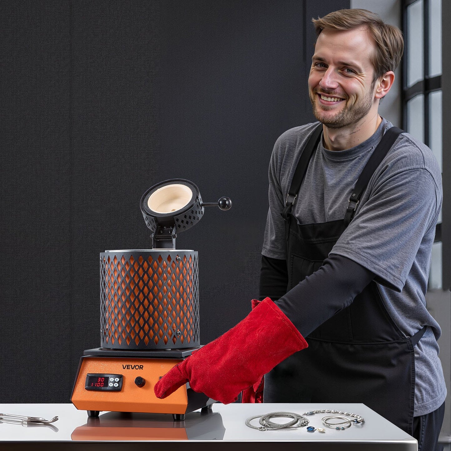 Electric Melting Furnace, 1350W Electric Melting Furnace Kit, 2102℉/1150℃ Metal Smelting Machine with 3kg Ceramic Crucible, Gold Smelting Kit for Jewelry Making, Metal Bars, Metal Components