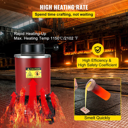 Goldschmelzofen, 1350 W, max. 1150 °C Temperatur, digitaler elektrischer Schmelzofen, mit 3 kg Keramiktiegel, Gussform und Handschuhen, zur Verarbeitung von Gold, Silber, Kupfer und Aluminium