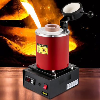 Goldschmelzofen, 1350 W, max. 1150 °C Temperatur, digitaler elektrischer Schmelzofen, mit 3 kg Keramiktiegel, Gussform und Handschuhen, zur Verarbeitung von Gold, Silber, Kupfer und Aluminium