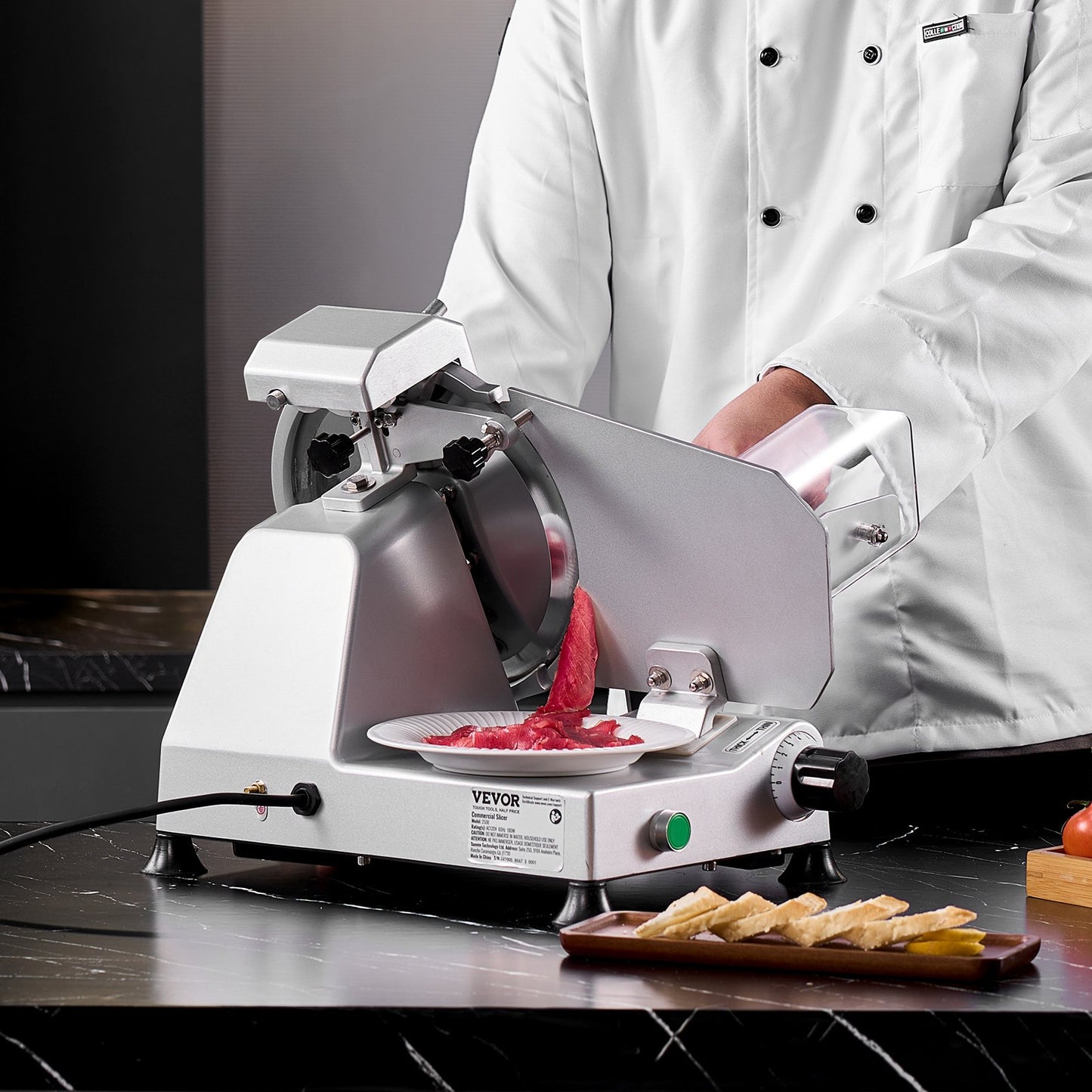 Commercial Meat Slicer, 10 inch Electric Deli Food Slicer, 180W Meat Cutter with a Premium 65Mn Blade, 0-0.4 inch Adjustable Thickness, Food Slicer Machine for Meat Vegetables Hard Bread Cheese