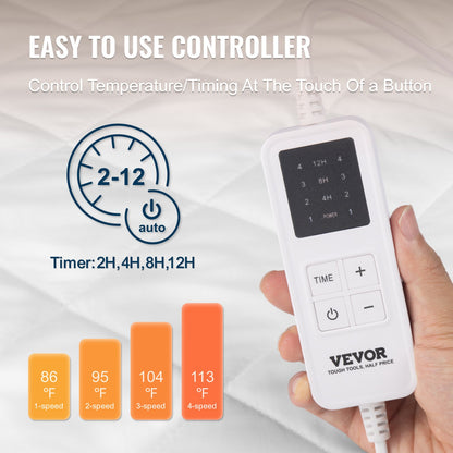 Beheizbare Matratzenauflage, 150 x 80 cm, elektrische Bettwärmer mit 4 Heizstufen, 12-Stunden-Timer, 8-Stunden-Abschaltautomatik, elektrischer Matratzenbezug aus gebürstetem Stoff mit tiefem Rundum-Gummizug