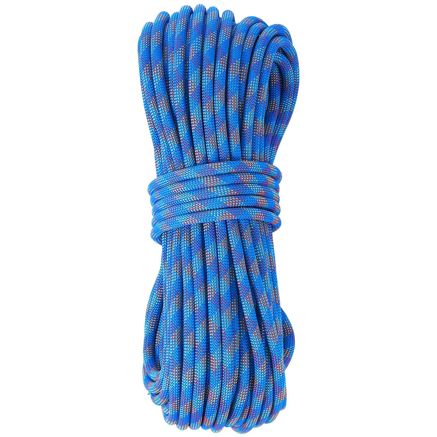 Dynamisches Kletterseil, 10,2 mm, 40 m (131 ft), 25 kN Bruchlast, dehnbares Faserseil mit Stahlkarabinern für Flucht, Abseilen und Feuerwehreinsätze, blau