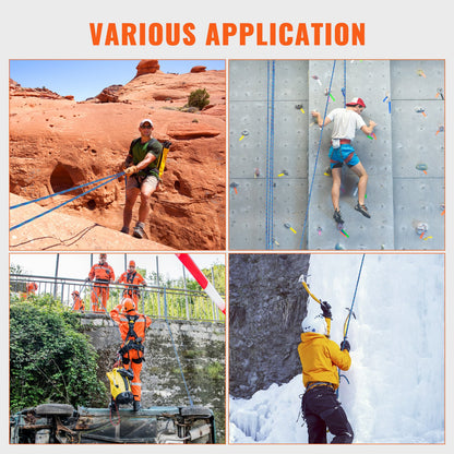 Dynamisches Kletterseil, 10,2 mm, 50 m (164 ft), 25 kN Bruchlast, dehnbares Faserseil mit Stahlkarabinern für Flucht, Abseilen und Feuerwehreinsätze, blau