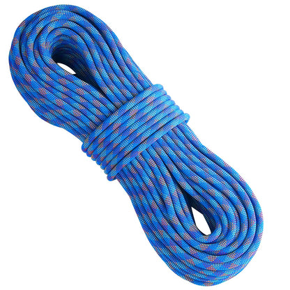 Dynamisches Kletterseil, 10,2 mm, 60 m (197 ft), 25 kN Bruchlast, dehnbares Faserseil mit Stahlkarabinern für Flucht, Abseilen und Feuerwehreinsätze, blau