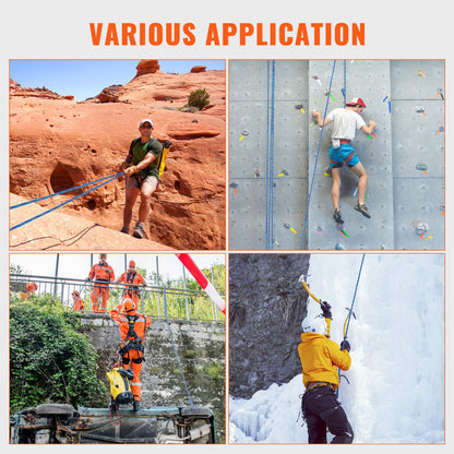 Dynamisches Kletterseil, 10,2 mm, 70 m (230 Fuß), 25 kN Bruchlast, dehnbares Faserseil mit Stahlkarabinern für Flucht, Abseilen und Feuerwehreinsätze, blau