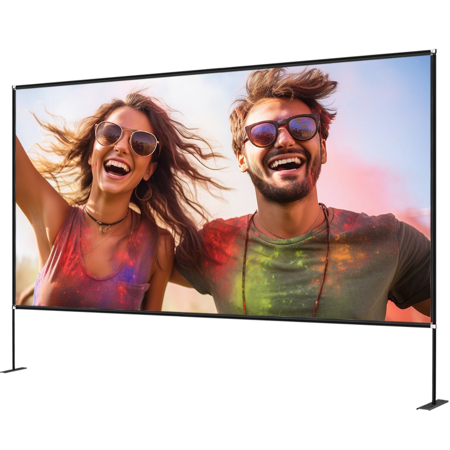 Outdoor Movie Screen w/ Stand, 150" Portable Movie Screen, 16:9 HD Wide Angle Outdoor Projector Screen, Front & Rear Projection, w/ Storage Bag & Stand for Office Home Theater Outdoor Indoor Use