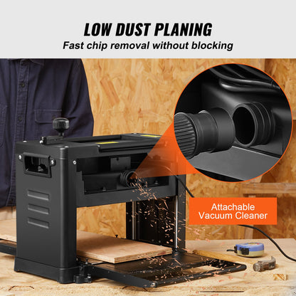 Thickness Planer, Single Speed, 33 cm Width Worktable Benchtop Planer, Two-Blade, 15-Amp 1800W Powerful Motor, 30.5 cm Extended Infeeding Table, Low Noise for Both Hard & Soft Wood Material Removal