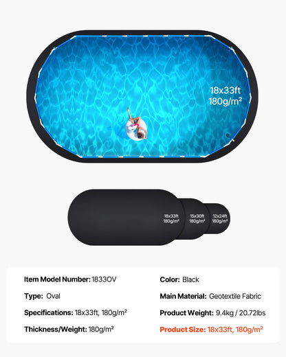 Ovale Poolfolienunterlage, 5,5 x 10 m, extra dicke Poolmatte für Aufstellpools, verhindert Einstiche, Unterlage aus recyceltem Geotextilmaterial, verlängert die Lebensdauer der Poolfolie