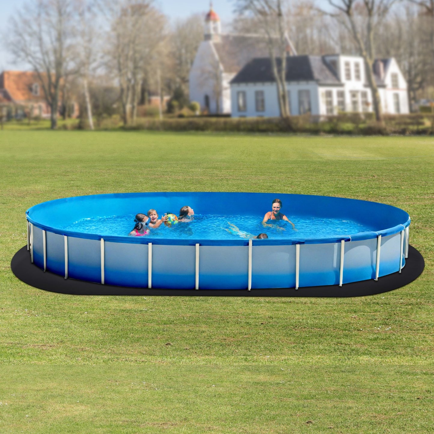 Ovale Poolfolienunterlage, 5,5 x 10 m, extra dicke Poolmatte für Aufstellpools, verhindert Einstiche, Unterlage aus recyceltem Geotextilmaterial, verlängert die Lebensdauer der Poolfolie