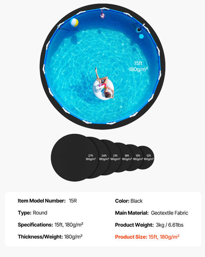 Runde Poolfolienunterlage (4,57 m Durchmesser), extra dicke Unterlage für Aufstellpools, schützt vor Beschädigungen, aus recyceltem Geotextilmaterial, verlängert die Lebensdauer der Poolfolie