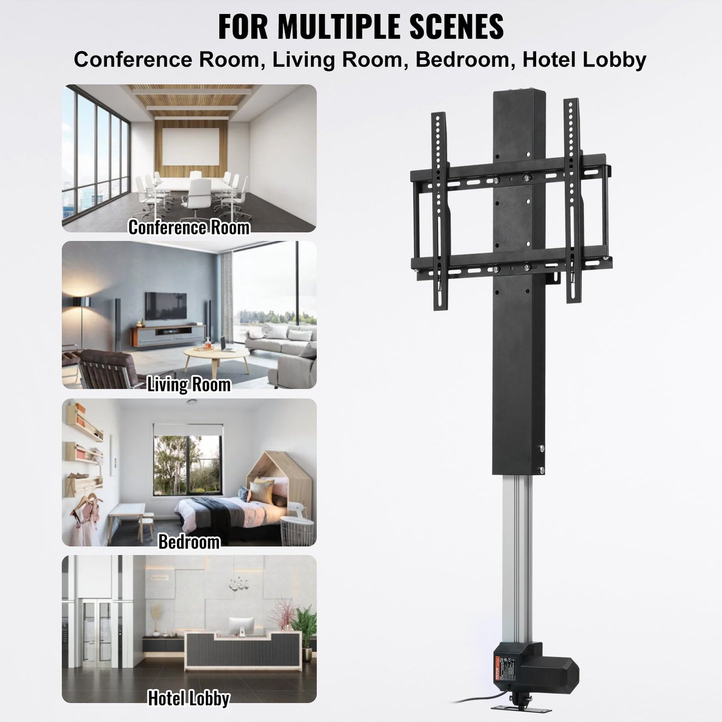 Motorized TV Lift Stroke Length 71.1 cm Motorized TV Mount Fit for 66–144.8 cm TV Lift with Remote Control Height Adjustable 71.1 cm Load Capacity 59.9 kg