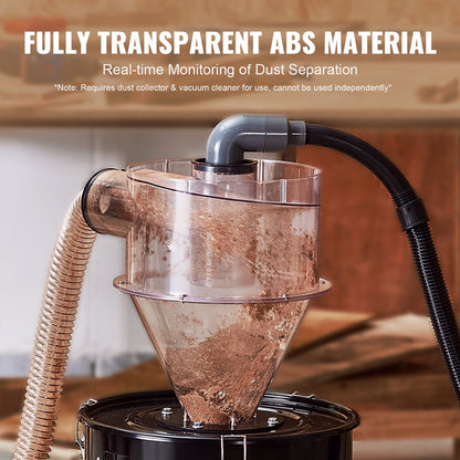 Cyclone Dust Separator with Metal Tank, 4" Retrofit Cyclone Separator for Dust Collectors, ABS Dust Deputy With 2" Hole O.D. Connector & Hose for Wet/Dry Shop Vacuums, Fits 50L Tank