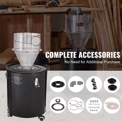 Cyclone Dust Separator with Metal Tank, 4" Retrofit Cyclone Separator for Dust Collectors, ABS Dust Deputy With 2" Hole O.D. Connector & Hose for Wet/Dry Shop Vacuums, Fits 50L Tank