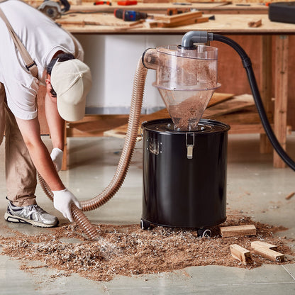 Cyclone Dust Separator with Metal Tank, 4" Retrofit Cyclone Separator for Dust Collectors, ABS Dust Deputy With 2" Hole O.D. Connector & Hose for Wet/Dry Shop Vacuums, Fits 50L Tank