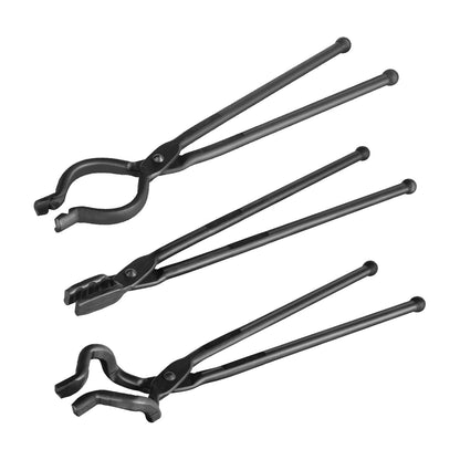 Blacksmith Tongs, 45.7 cm 3 PCS, V-Bit Bolt Tongs, Wolf Jaw Tongs and Z V-Bit Tongs, Carbon Steel Forge Tongs with A3 Steel Rivets, for Beginner and Seasoned Blacksmiths, Bladesmiths and Craftsmen