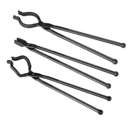 Blacksmith Tongs, 45.7 cm 3 PCS, V-Bit Bolt Tongs, Wolf Jaw Tongs and Z V-Bit Tongs, Carbon Steel Forge Tongs with A3 Steel Rivets, for Beginner and Seasoned Blacksmiths, Bladesmiths and Craftsmen