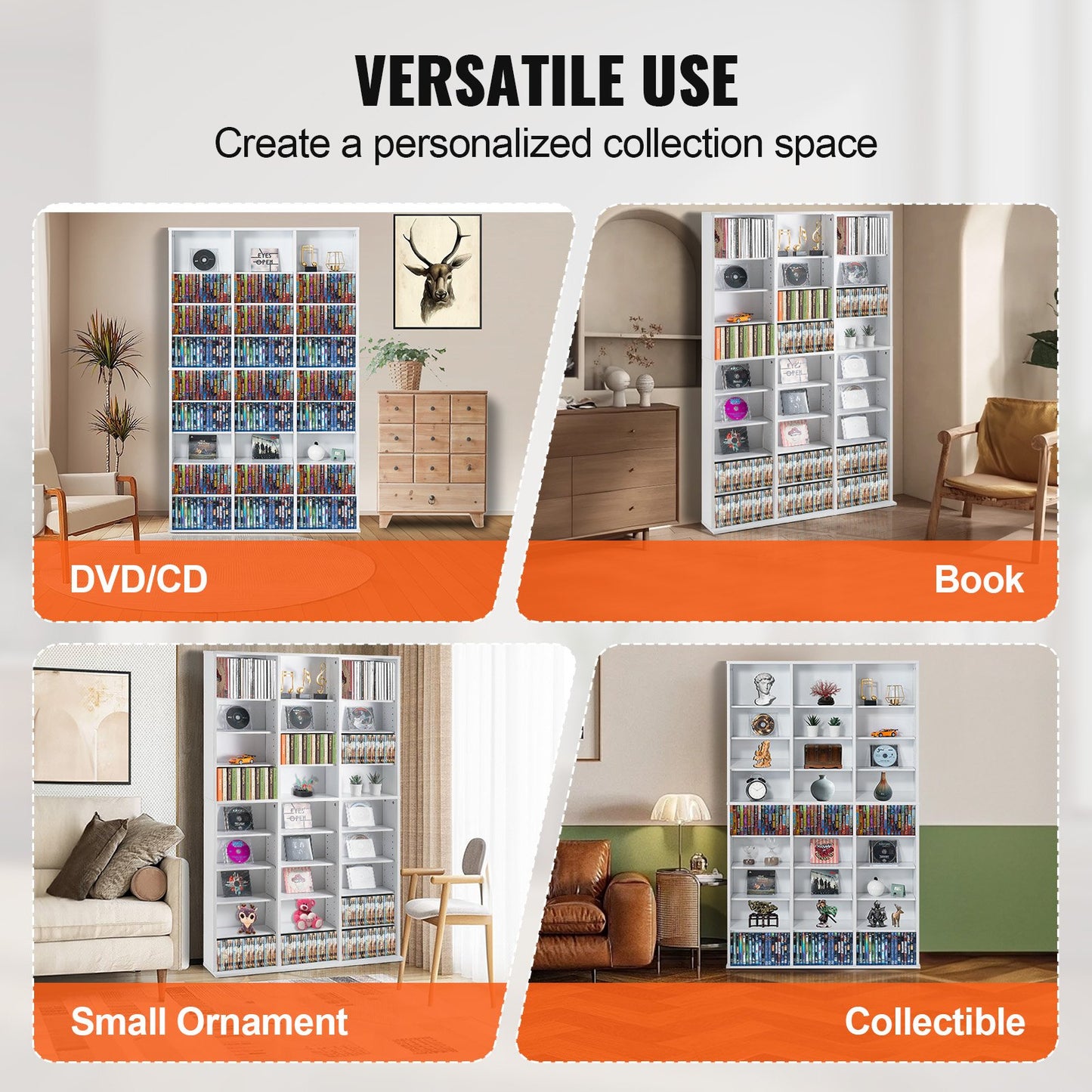 Medienschrank mit 9 DVD-Fächern, Platz für bis zu 756 CDs, verstellbare CD-Regale, 27 Fächer, schützt und organisiert Musik-, Film-, Videospiel- oder Sammlerstücke, Weiß