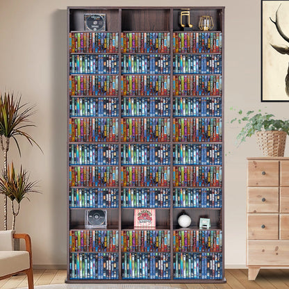 Medienschrank, verstellbarer DVD-Schrank, CD-Aufbewahrung für bis zu 1080 CDs, schützt und organisiert Musik-, Film-, Videospiel- oder Erinnerungsstücksammlungen – Espresso