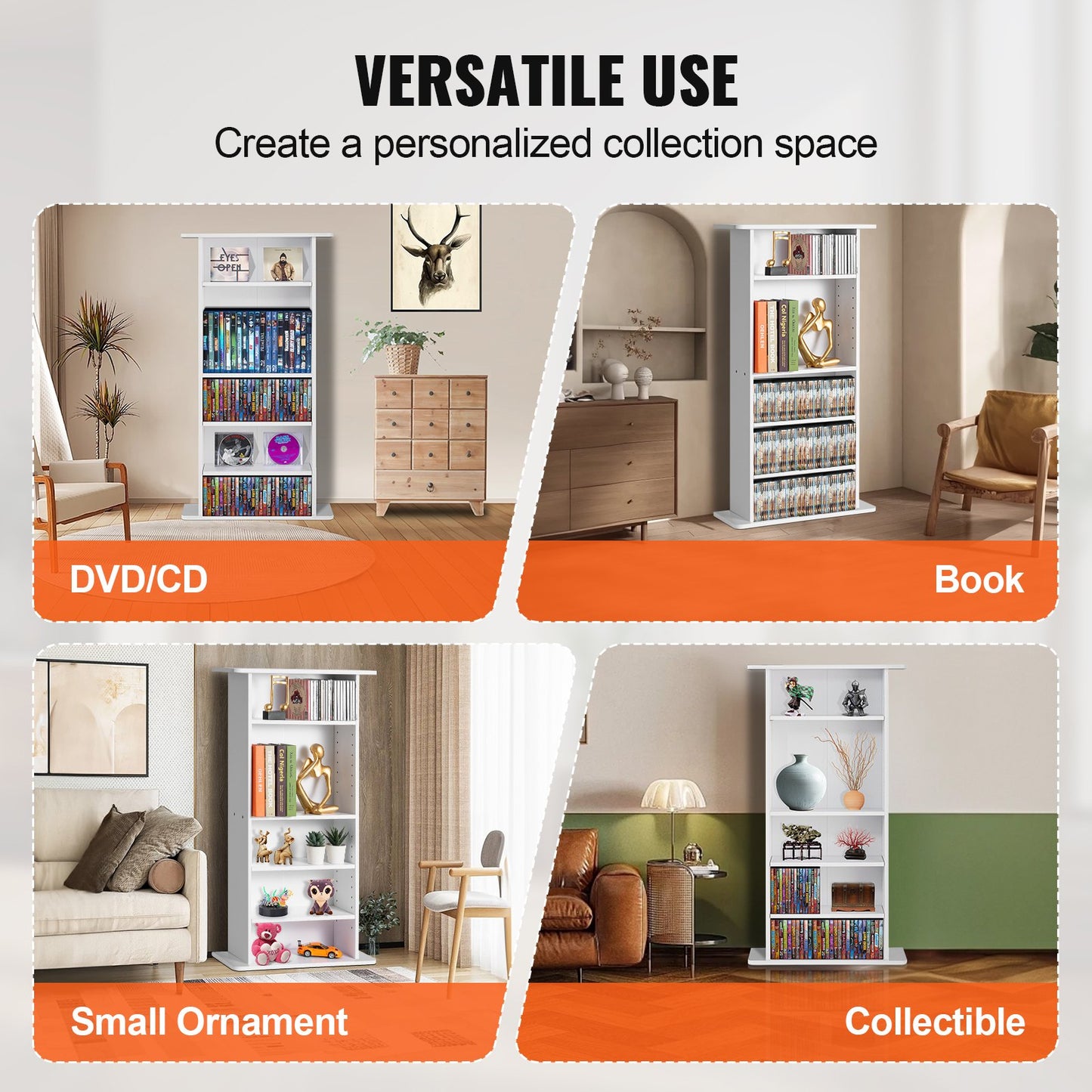 Medienschrank mit 5 DVD-Regalebenen für bis zu 240 CDs, verstellbare CD-Ablagen, schützt und organisiert Musik-, Film-, Videospiel- oder Sammlerstücke, Weiß