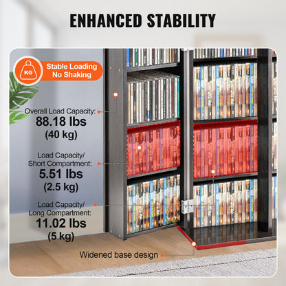 Media Storage Cabinet, DVD Cabinet with Doors and Shelves, CD Storage Holds up to 576 CDs, Adjustable DVD Shelf, Protects & Organizes Music, Movie, Video Games or Collections-Espresso