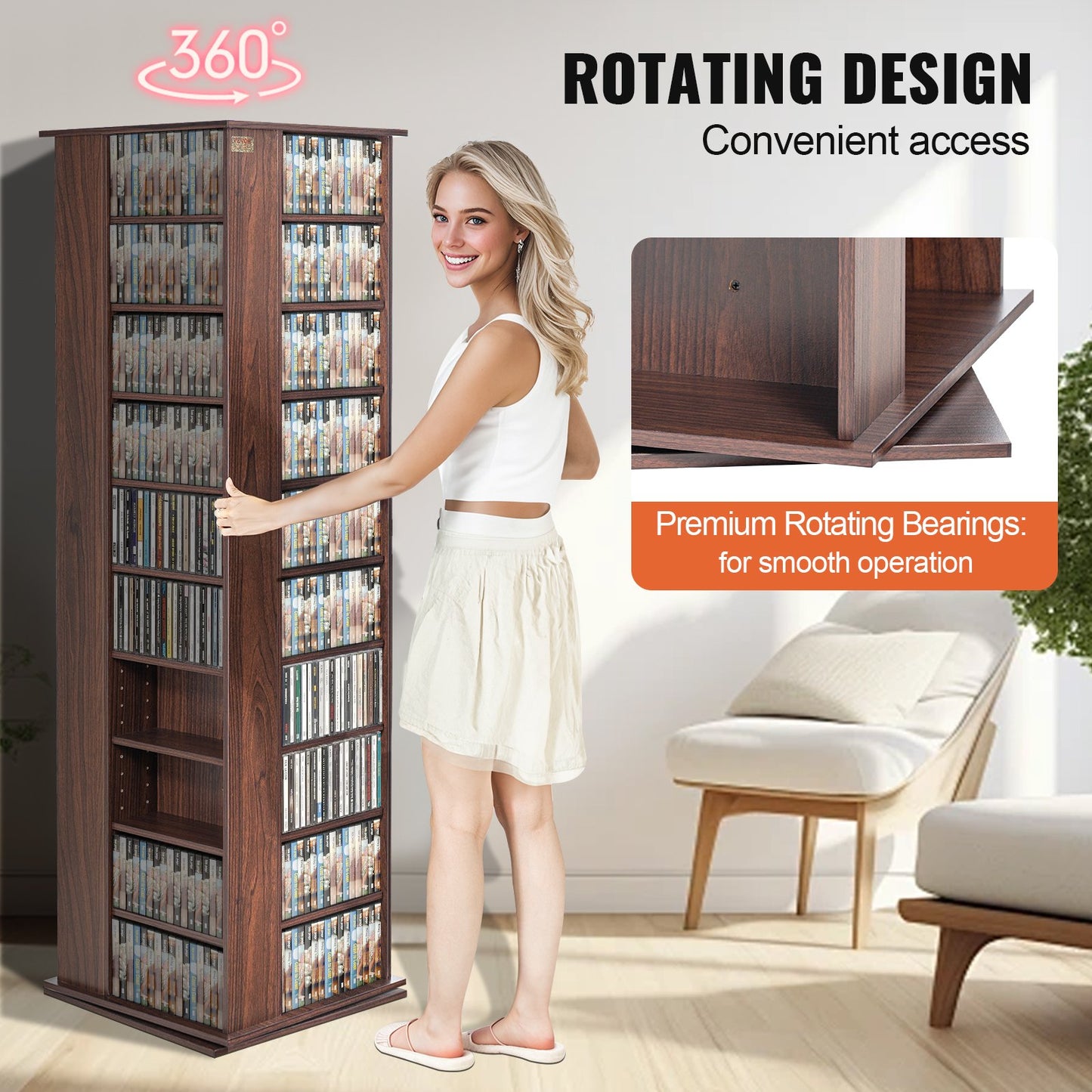 Medienschrank, drehbarer Medienturm, fasst bis zu 1040 CDs, schützt und organisiert Musik-, Film-, Videospiel- oder Sammlerstücke – Espresso