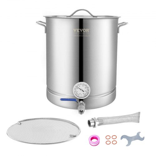 Stainless Steel Kettle, 60.6 L Brewing Pot, Tri Ply Bottom for Beer, Brew Kettle Pot, Home Brewing Supplies Includes Lid, Handle, Thermometer, Ball Valve Spigot, Filter, Filter Tray