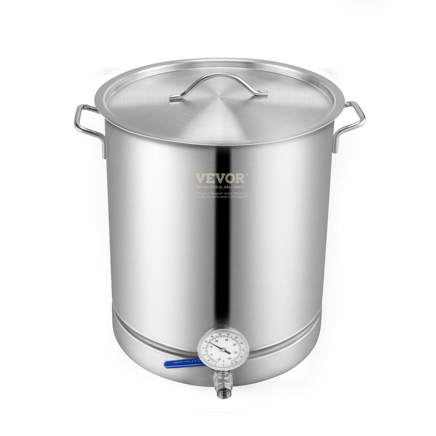 Stainless Steel Kettle, 60.6 L Brewing Pot, Tri Ply Bottom for Beer, Brew Kettle Pot, Home Brewing Supplies Includes Lid, Handle, Thermometer, Ball Valve Spigot, Filter, Filter Tray