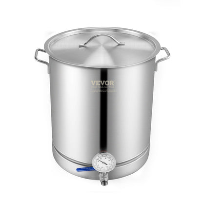 Stainless Steel Kettle, 60.6 L Brewing Pot, Tri Ply Bottom for Beer, Brew Kettle Pot, Home Brewing Supplies Includes Lid, Handle, Thermometer, Ball Valve Spigot, Filter, Filter Tray