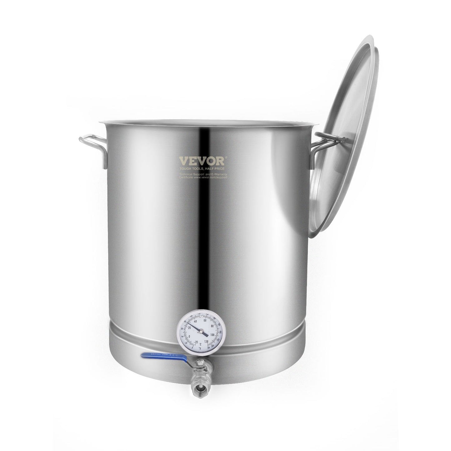Stainless Steel Kettle, 60.6 L Brewing Pot, Tri Ply Bottom for Beer, Brew Kettle Pot, Home Brewing Supplies Includes Lid, Handle, Thermometer, Ball Valve Spigot, Filter, Filter Tray