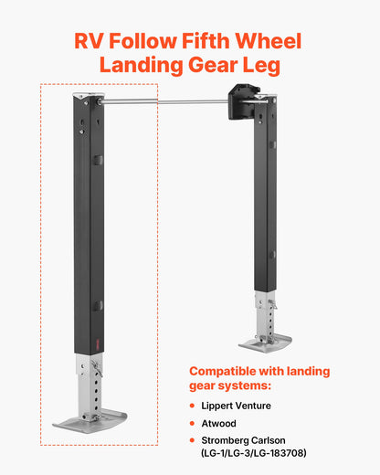 RV Follow Fifth Wheel Landing Gear Leg 179014, 825 mm 5th Wheel Landing Gear Universal Replacement Compatible with Lippert Venture, Atwood, Stromberg Carlson Systems, with Pin and Base, Black