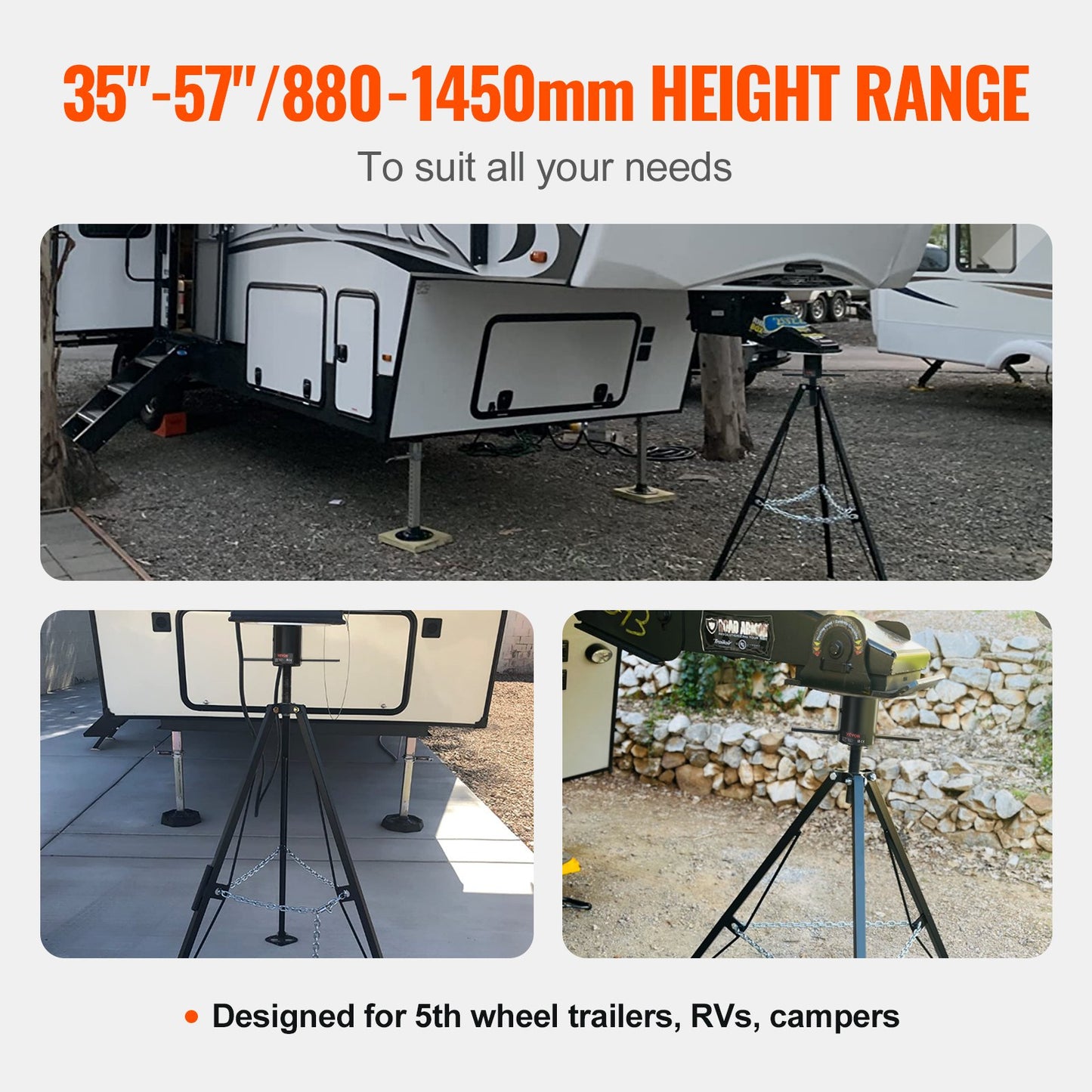 5th Wheel Tripod Stabilizer, 5000 LBS Load Capacity Tripod Fifth Wheel Stabilizer, 35"-57" Adjustable Height RV Gooseneck Stabilizer, Tripod Jack for Fifth-Wheel Trailers, RVs, and Campers