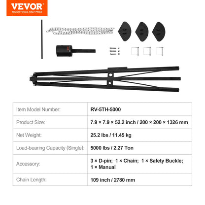 5th Wheel Tripod Stabilizer, 5000 LBS Load Capacity Tripod Fifth Wheel Stabilizer, 35"-57" Adjustable Height RV Gooseneck Stabilizer, Tripod Jack for Fifth-Wheel Trailers, RVs, and Campers