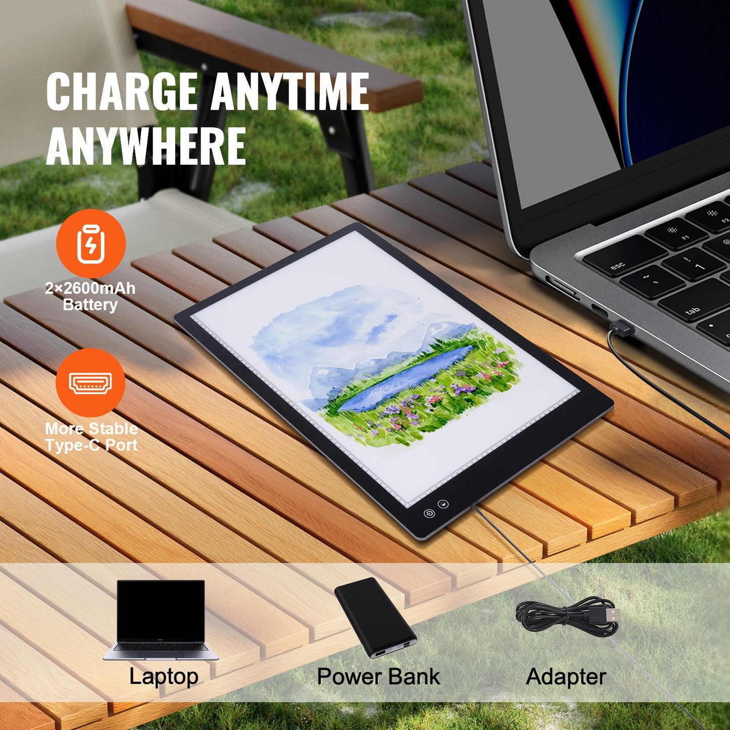 Light Board, A2 LED Light Pad with 6 Level Dimmable Brightness, Rechargeable Light Table for Tracing, Light Box for Diamond Painting, Animation, Sketching, Drawing, Stenciling, Artists (Black)