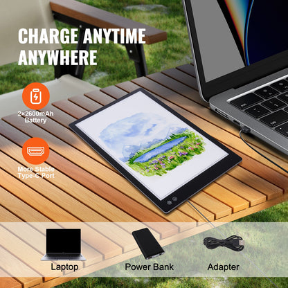 Light Board, A2 LED Light Pad with 6 Level Dimmable Brightness, Rechargeable Light Table for Tracing, Light Box for Diamond Painting, Animation, Sketching, Drawing, Stenciling, Artists (Black)