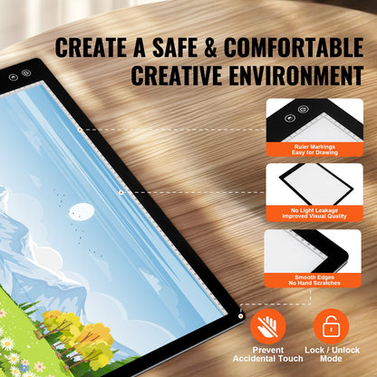 Light Board, A2 LED Light Pad with 6 Level Dimmable Brightness, Rechargeable Light Table for Tracing, Light Box for Diamond Painting, Animation, Sketching, Drawing, Stenciling, Artists (Black)