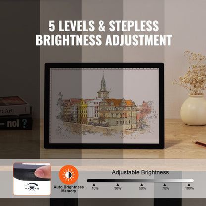 Light Board, A4 LED Light Pad with 5 Level Dimmable Brightness, Rechargeable Light Table for Tracing, Light Box for Diamond Painting, Animation, Sketching, Drawing, Stenciling, Artists (Black)