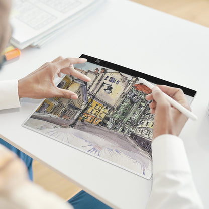 Leuchttisch, B4 LED-Leuchtpad, ultradünne, tragbare Leuchtbox, USB-betriebener Leuchttisch zum Abpausen von Kunstwerken, Leuchtbox für Diamantmalerei, Animation, Skizzieren, Zeichnen, Schablonieren, Künstler (Schwarz)