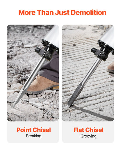 Abbruchhammer, 2800 W starker elektrischer Abbruchhammer, 1200 Schläge/min, Betonbrecher mit Spitzmeißel, Flachmeißel, Transportkoffer und Handschuhen, für Beton, Wände, Ziegel, Fliesen und Fundamente