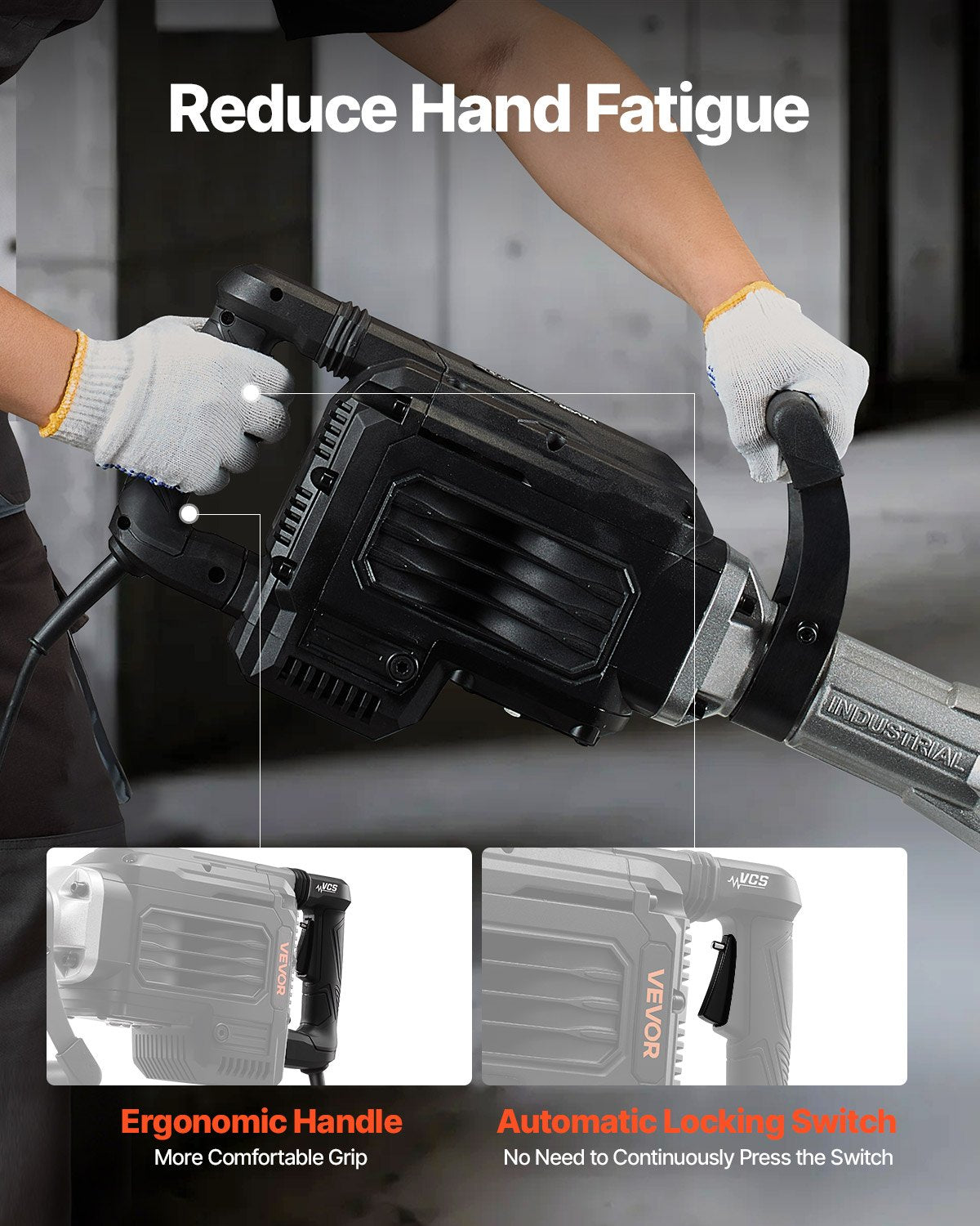 Abbruchhammer, 3000 W starker elektrischer Abbruchhammer, 1700 Schläge/min, Betonbrecher mit Spitzmeißel, Transportkoffer, Handschuhen und Schutzbrille, für Beton, Wände, Ziegel, Fliesen und Fundamente