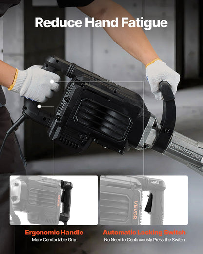 Abbruchhammer, 3000 W starker elektrischer Abbruchhammer, 1700 Schläge/min, Betonbrecher mit Spitzmeißel, Transportkoffer, Handschuhen und Schutzbrille, für Beton, Wände, Ziegel, Fliesen und Fundamente