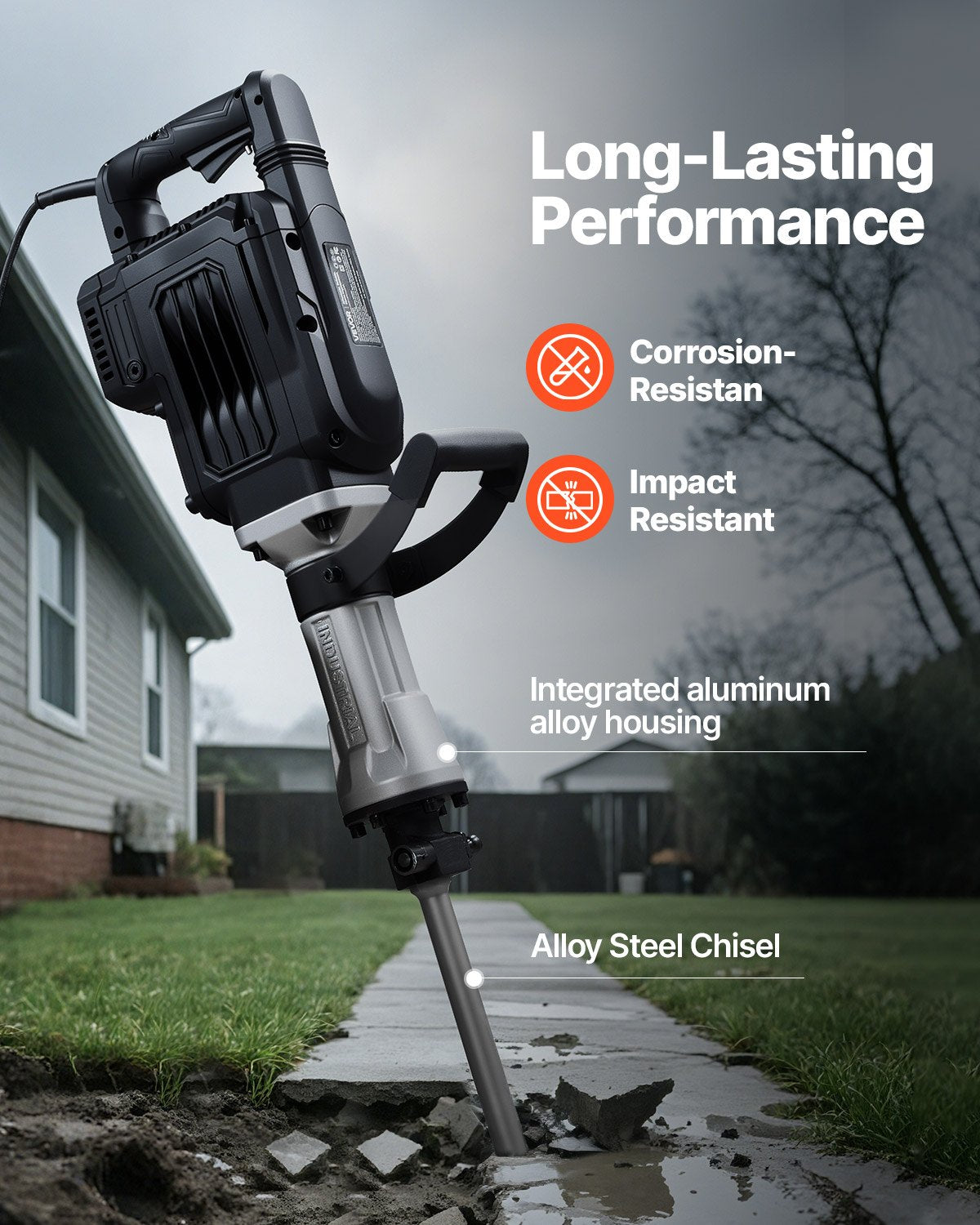 Abbruchhammer, 3000 W starker elektrischer Abbruchhammer, 1700 Schläge/min, Betonbrecher mit Spitzmeißel, Transportkoffer, Handschuhen und Schutzbrille, für Beton, Wände, Ziegel, Fliesen und Fundamente