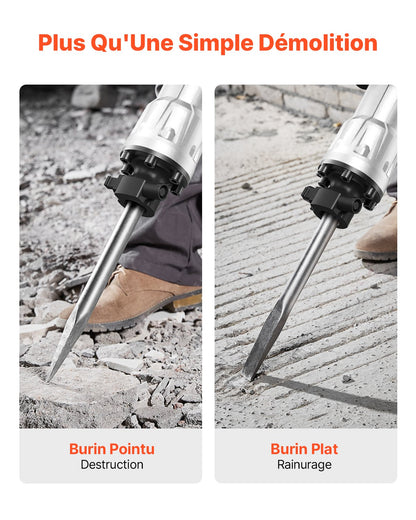 Abbruchhammer, 3500-W-Abbruchhammer für Beton, 1900 Schläge/min Hochleistungs-Elektro-Abbruchhammer, 2 Meißel mit Handschuhen und 360° schwenkbarer Frontgriff zum Grabenbau und Aufbrechen von Löchern