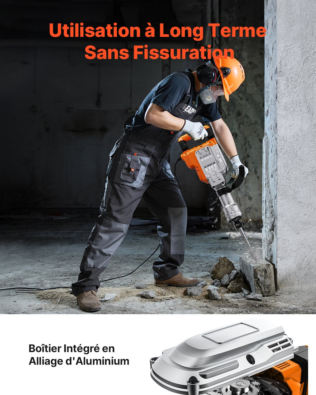 Abbruchhammer, 3500-W-Abbruchhammer für Beton, 1900 Schläge/min Hochleistungs-Elektro-Abbruchhammer, 2 Meißel mit Handschuhen und 360° schwenkbarer Frontgriff zum Grabenbau und Aufbrechen von Löchern