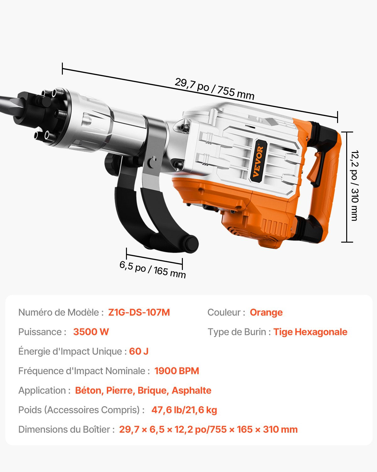 Abbruchhammer, 3500-W-Abbruchhammer für Beton, 1900 Schläge/min Hochleistungs-Elektro-Abbruchhammer, 2 Meißel mit Handschuhen und 360° schwenkbarer Frontgriff zum Grabenbau und Aufbrechen von Löchern