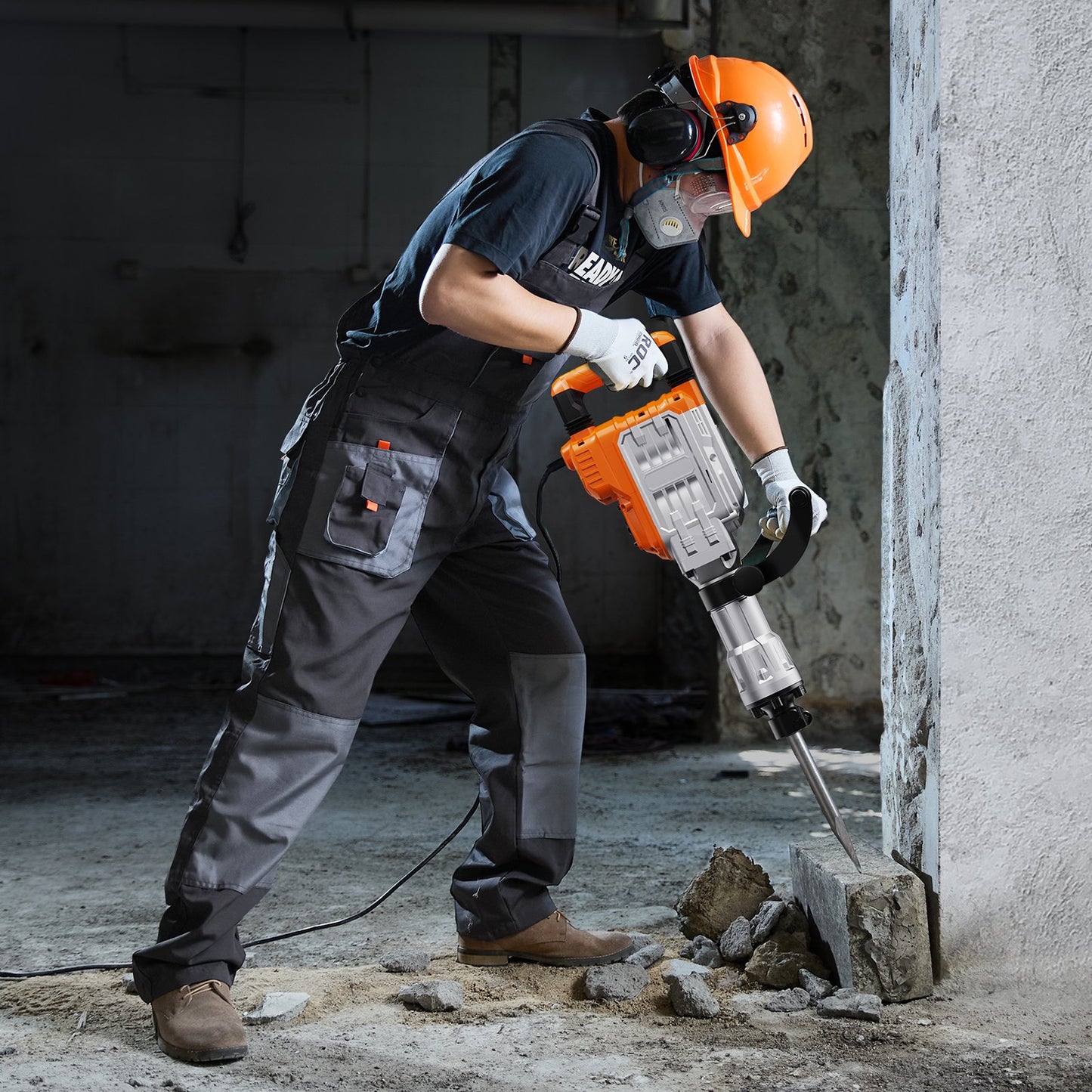 Abbruchhammer, 3500-W-Abbruchhammer für Beton, 1900 Schläge/min Hochleistungs-Elektro-Abbruchhammer, 2 Meißel mit Handschuhen und 360° schwenkbarer Frontgriff zum Grabenbau und Aufbrechen von Löchern