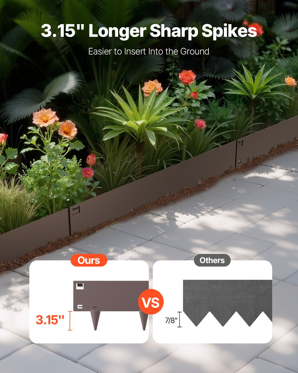 Steel Landscape Edging, 5 Packs 39 x 5 in Rust-Resistant Metal Landscape Edging, Bendable Garden Edging Border, Heavy Duty Lawn Edging, Easy-to-Install, Flower Bed Yard Pathway Divider Brown