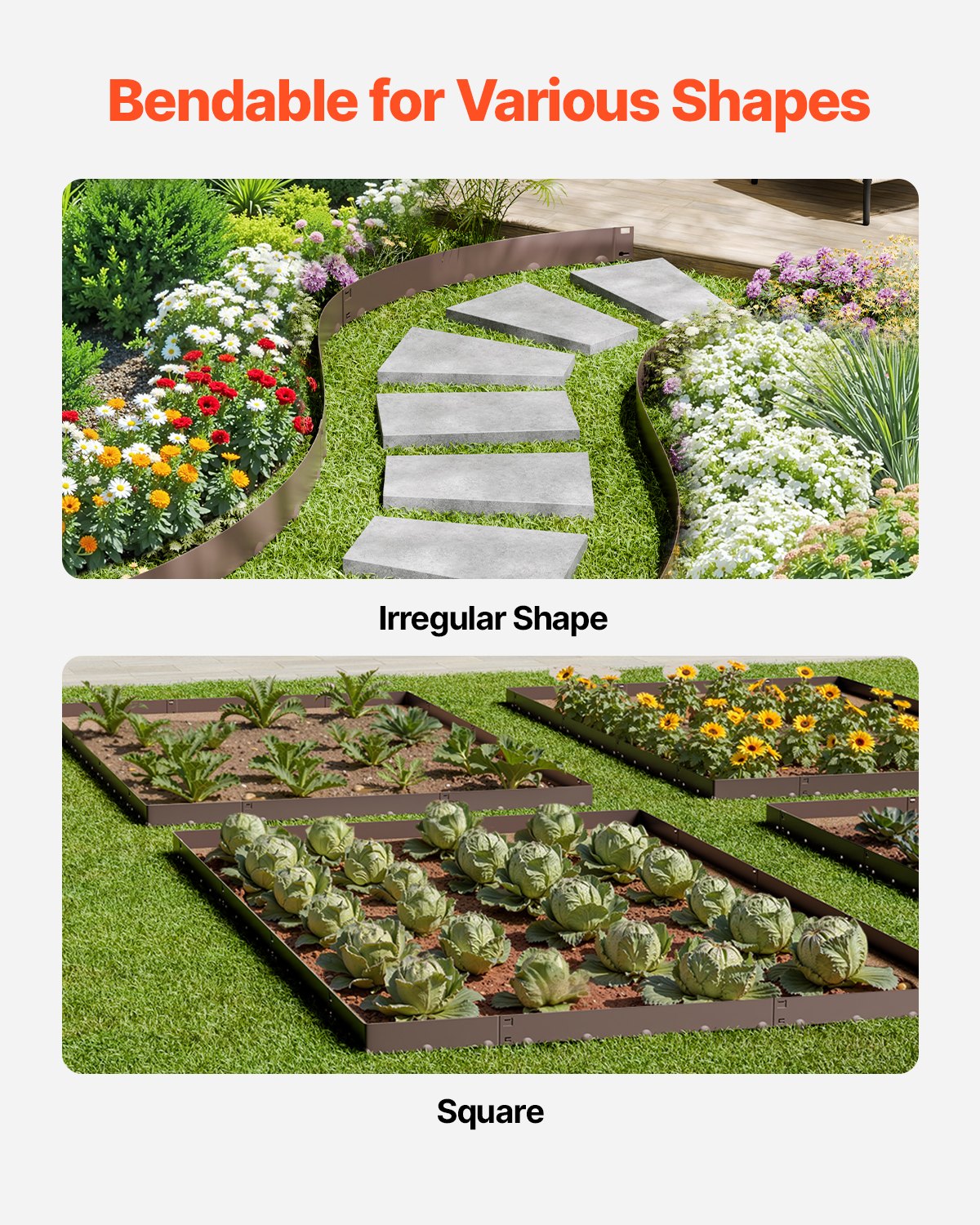 Steel Landscape Edging, 5 Packs 39 x 5 in Rust-Resistant Metal Landscape Edging, Bendable Garden Edging Border, Heavy Duty Lawn Edging, Easy-to-Install, Flower Bed Yard Pathway Divider Brown